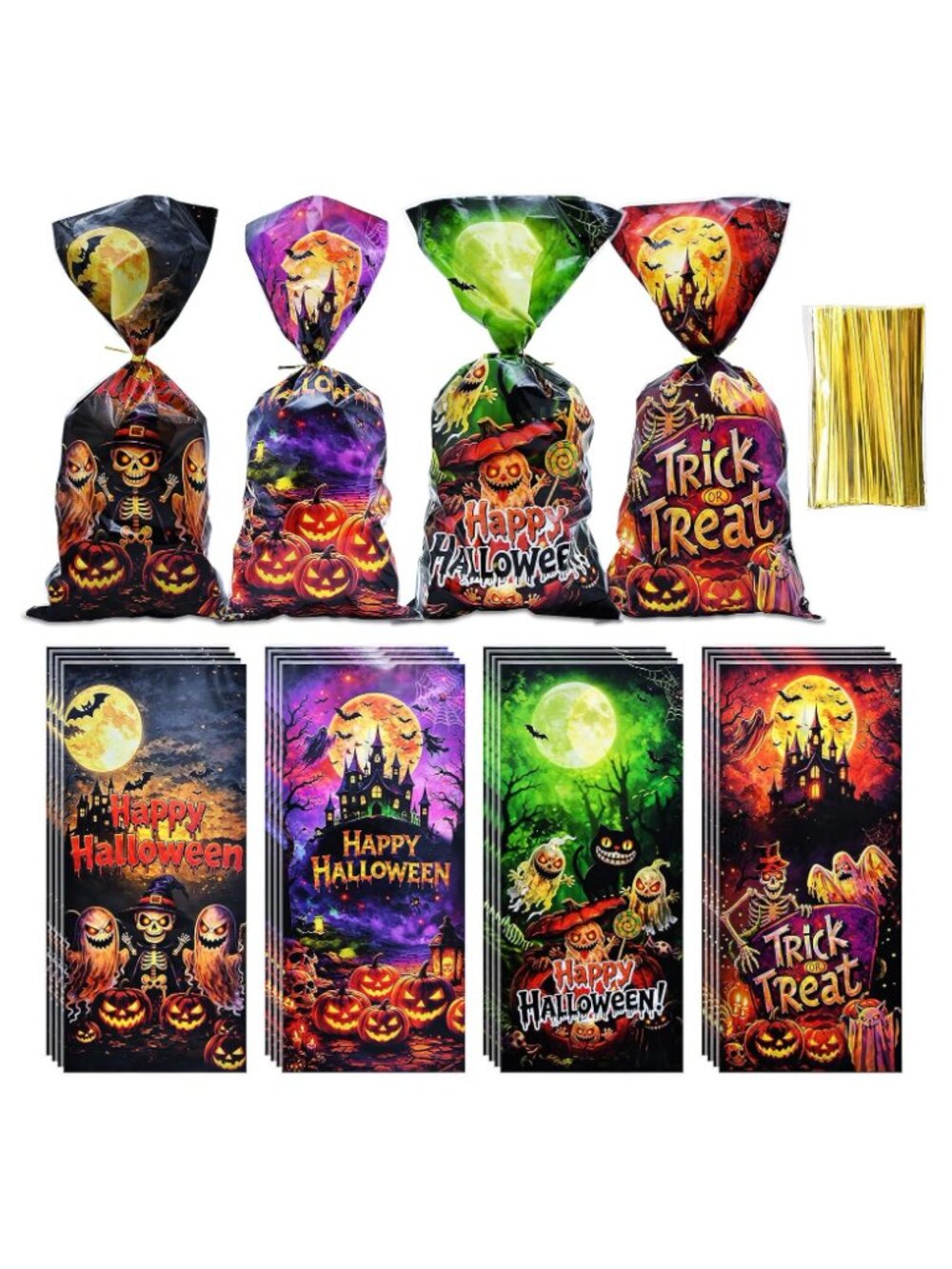 Halloween Cellophane Treat Bags with Twist Ties 160 Pieces